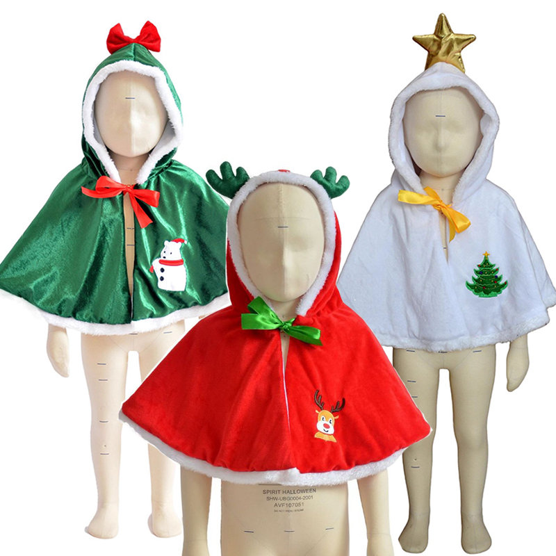 Elf Costume Christmas - Zielony Elf Świąteczny Poncho z Kapturem