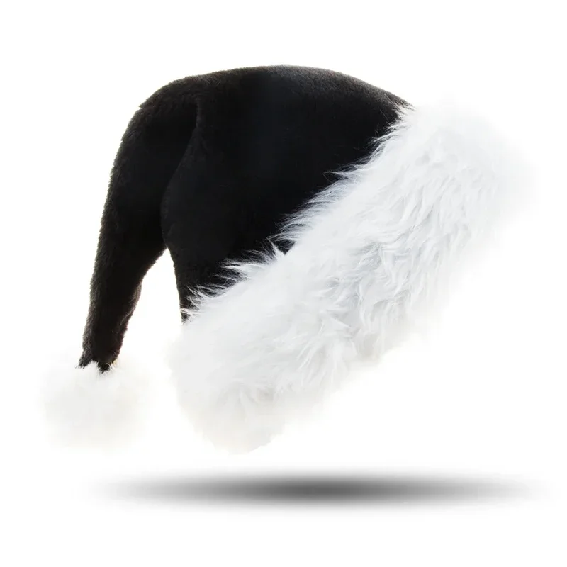 Santa Hat Plush - Unisex Xmas czarna pluszowa czapka świąteczna