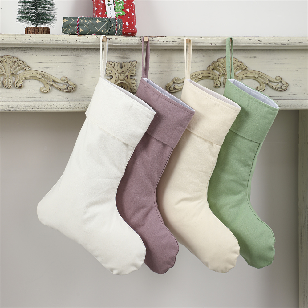 Christmas Stocking Hanging - Lniane skarpety bożonarodzeniowe naturalne zwykłe skarpety