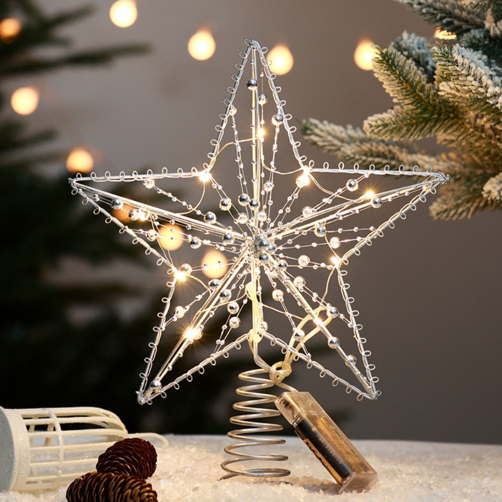 Star Tree Topper - Złota/Srebrna Gwiazda LED na Choinkę Brokatowa