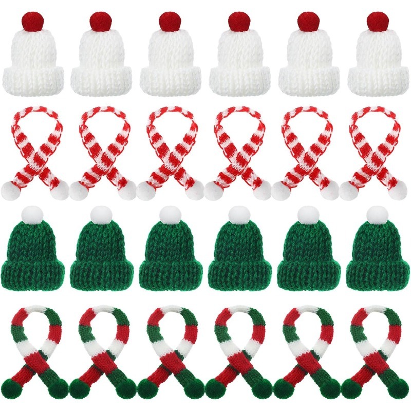Santa Hat Plush - 5/10 szt. Świąteczne Dekoracje Mini Dzianinowa