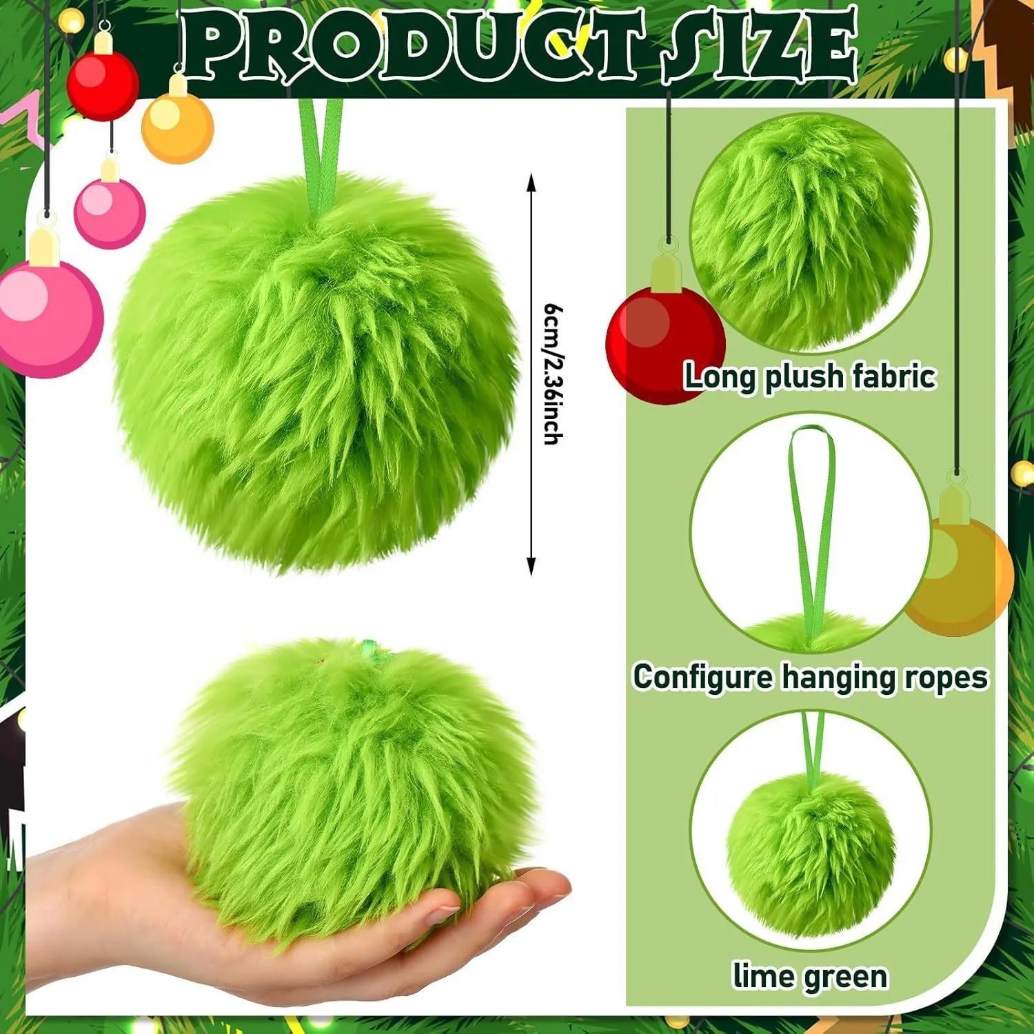 Santa Hat Plush - Świąteczna Zielona Długa Pluszowa Kula Czapka
