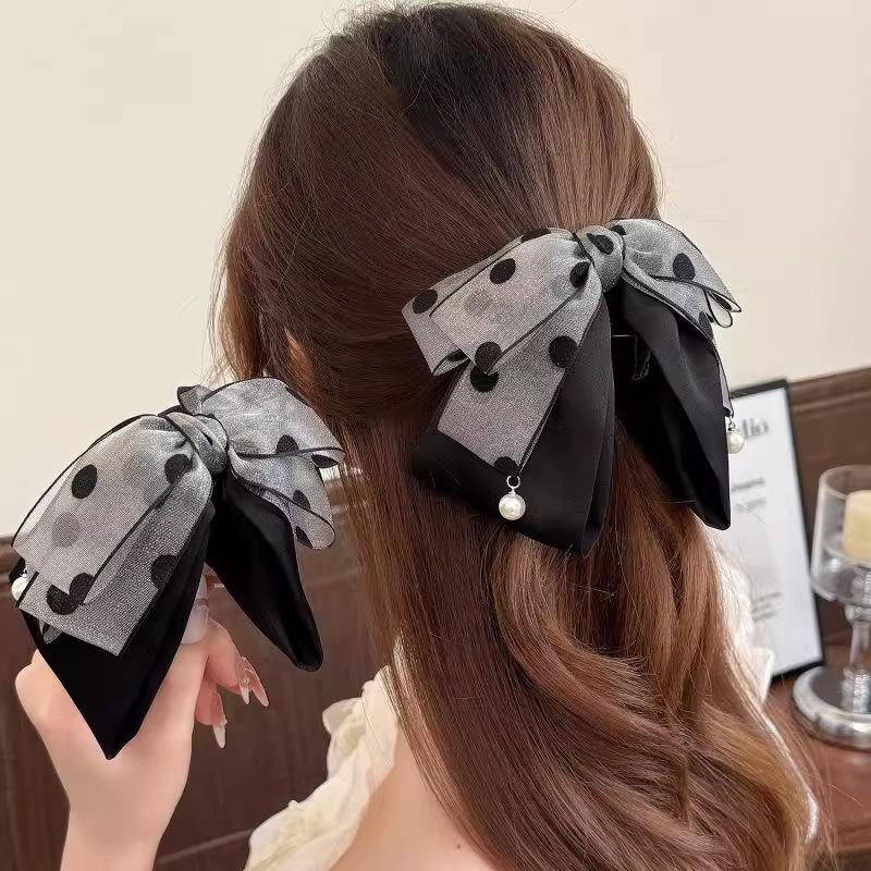 Ribbon Bow Gift - Elegancka szara spinka do włosów w