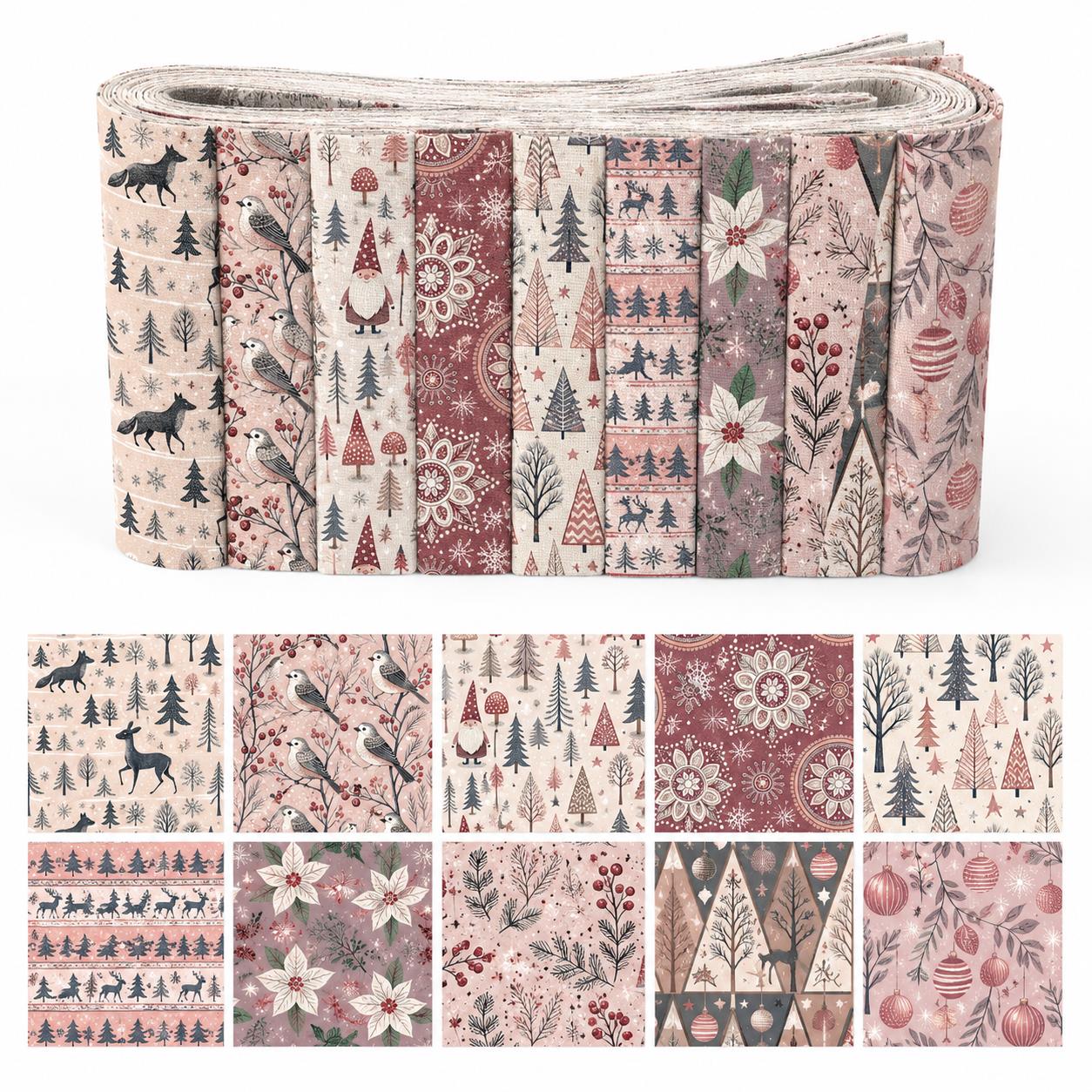 Christmas Table Runner - 10 sztuk pasków tkaniny w świąteczne
